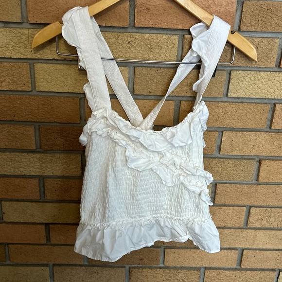 Maeve Anthropologie Smocked Ruffle Tank Ivory/White Size Small - Picture 2 of 9